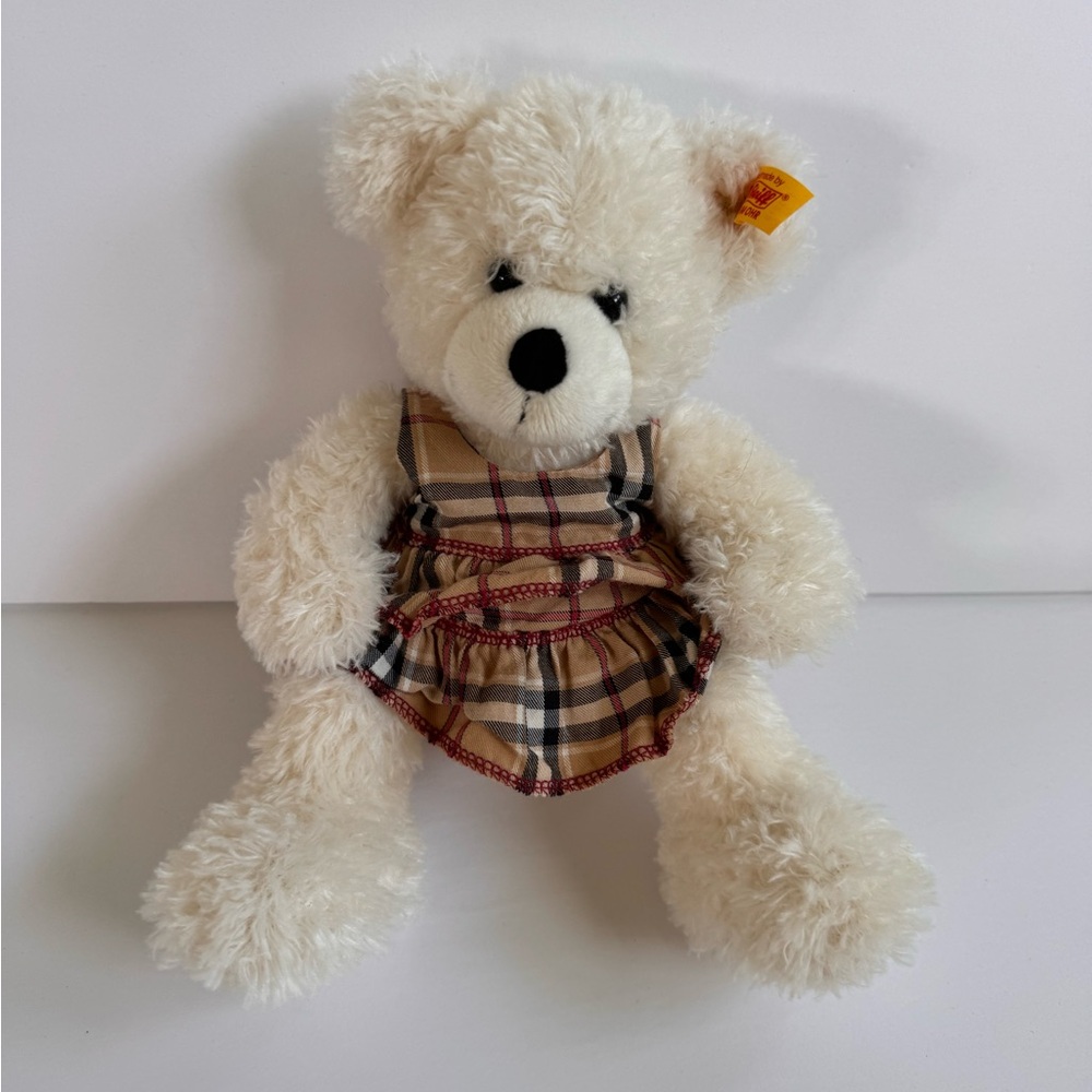 Steiff Lotte Teddy Bear with Plaid Dress Stuffed Animal Toy